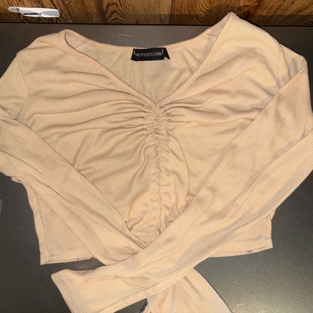 Beige Long Sleeve Crop Top